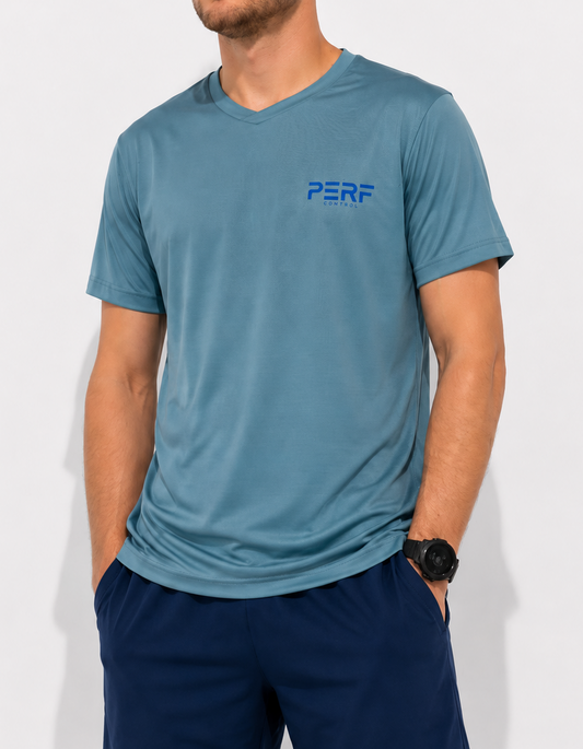 T-SHIRT TECHNIQUE MIXTE — BLEU